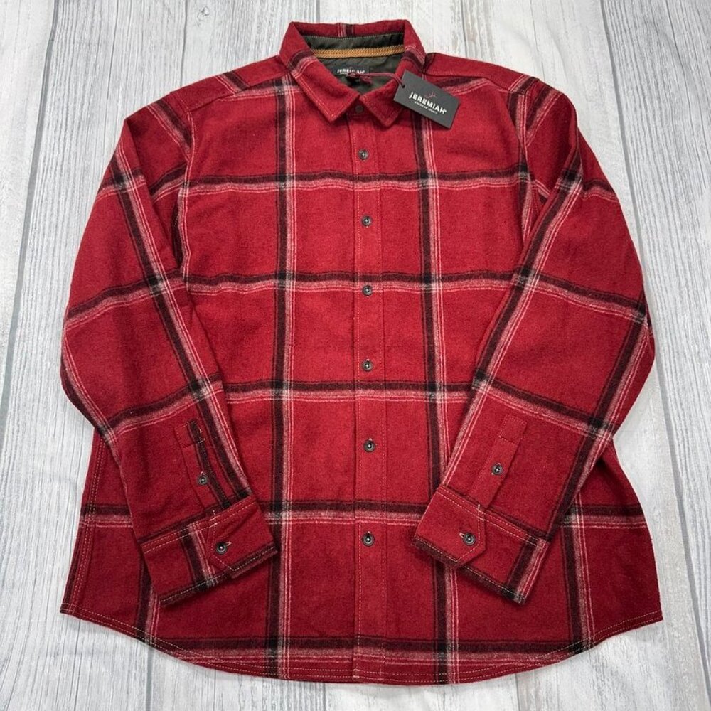 NWT JEREMIAH Thick Button Shirt M‎ Wool Plaid Red Black Hunt Work Outdoor Mens